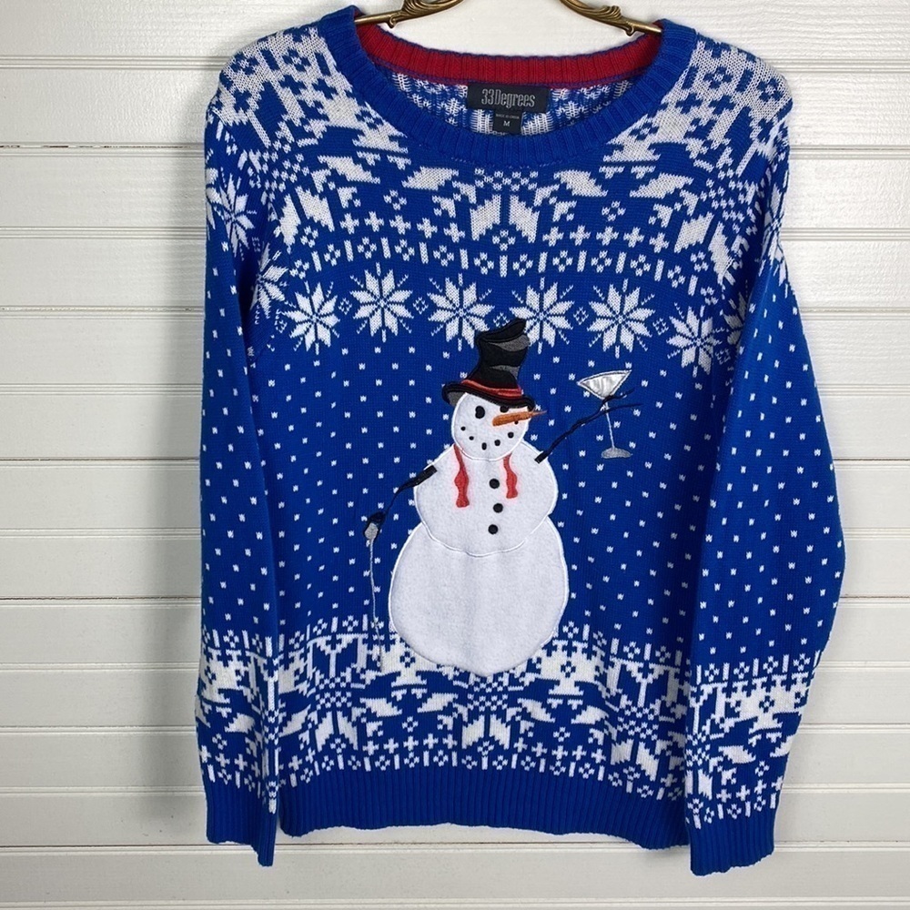33 Degrees Snowman Golf Martini Sweater Size Medium